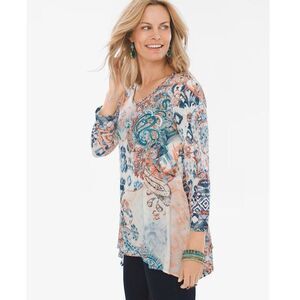 Chico's Tunic Top Size 1 (8) Medium  Paisley Time V Neck NWOT